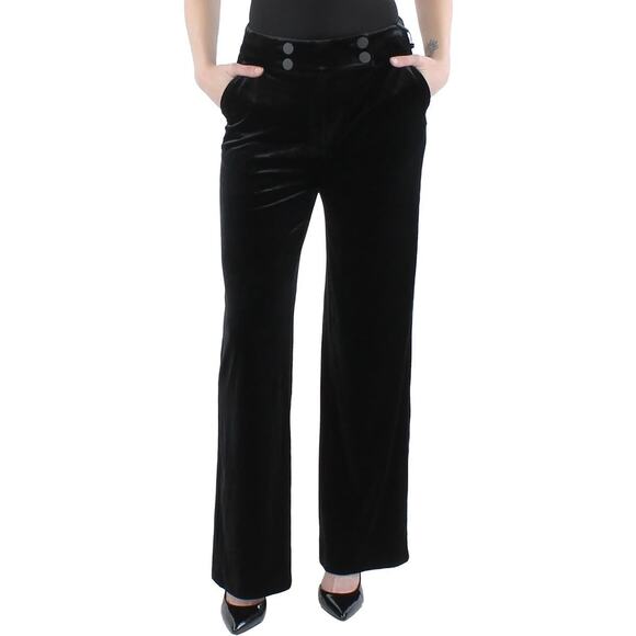 Calvin Klein Whitney Velour Velvet Black Wide Leg High Rise Trouser Pants 2 NWT - Picture 1 of 15